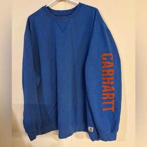 Carhartt Men's Crewneck Sweater in Blue with Red Logo